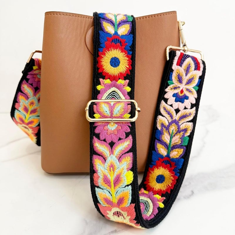 TCOMVEZ Embroidery Flower Purse Strap Replacement Crossbody for Handbags Women Guitar Strap 2 inch Wide Adjustable Bag Straps - Image 2